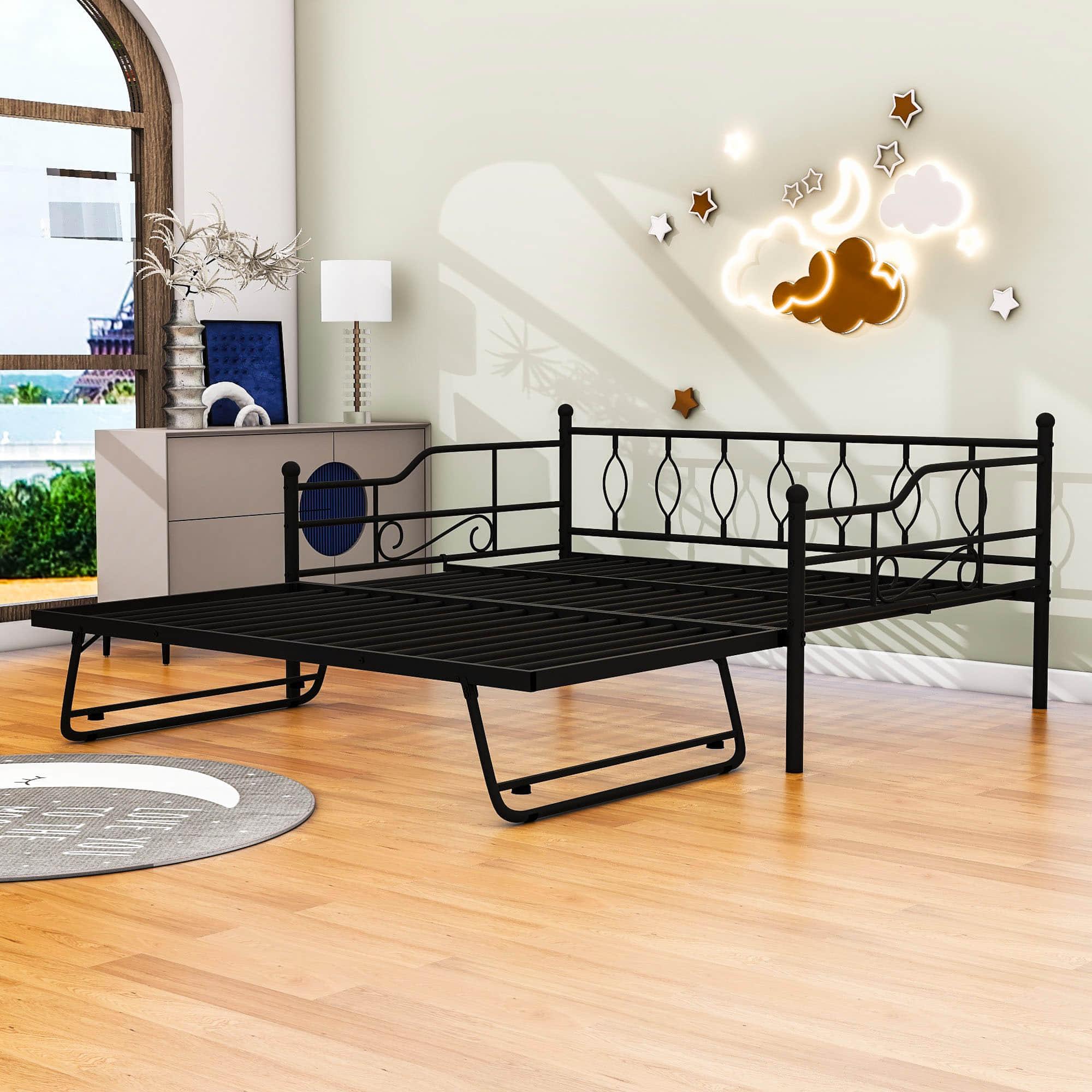 Metal Full / Double Size Daybed With Twin Pop Up Portable Folding Trundle