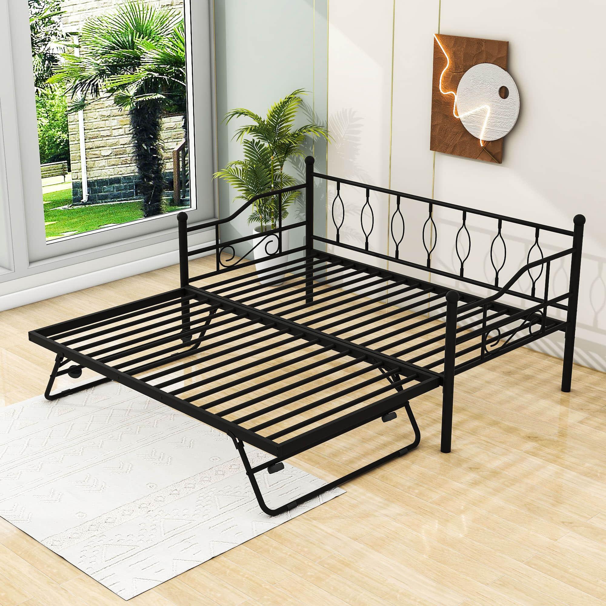 Metal Twin Size Daybed with Twin Pop Up Portable Folding Trundle