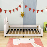 Upholstered Small Twin Daybed with Carton Ears Shaped Headboard for Kids