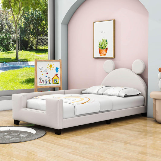 Upholstered Twin Daybed with Carton Ears Shaped Headboard for Kids