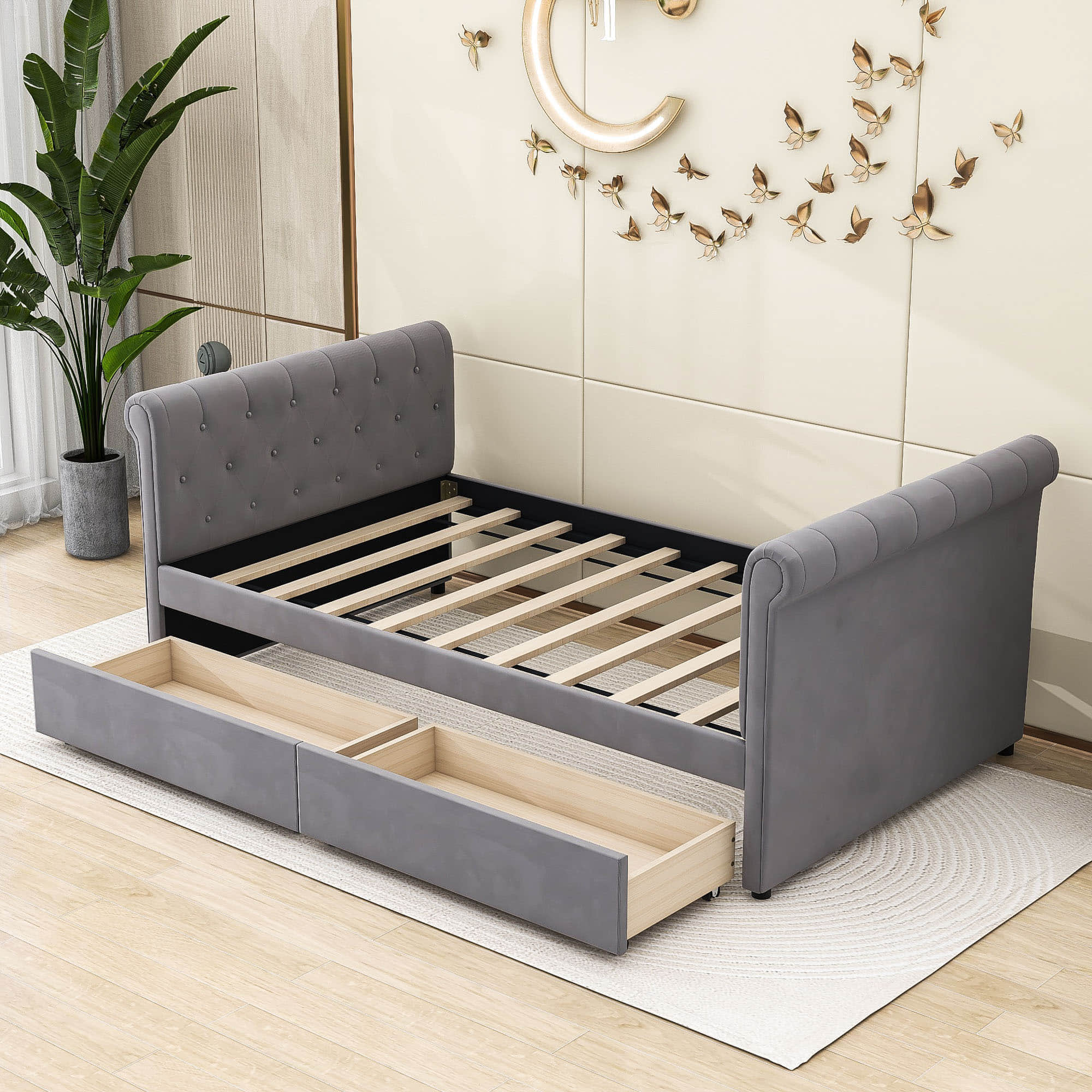 Modern Luxury Twin Size Upholstered Daybed with Storage for Adults