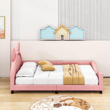 Upholstered Small Twin Daybed with Carton Ears Shaped Headboard for Kids