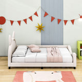 Upholstered Small Twin Daybed with Carton Ears Shaped Headboard for Kids