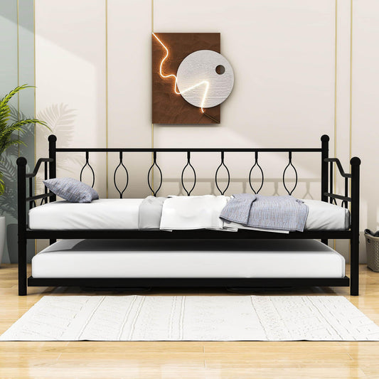 Metal Twin Size Daybed with Twin Pop Up Portable Folding Trundle