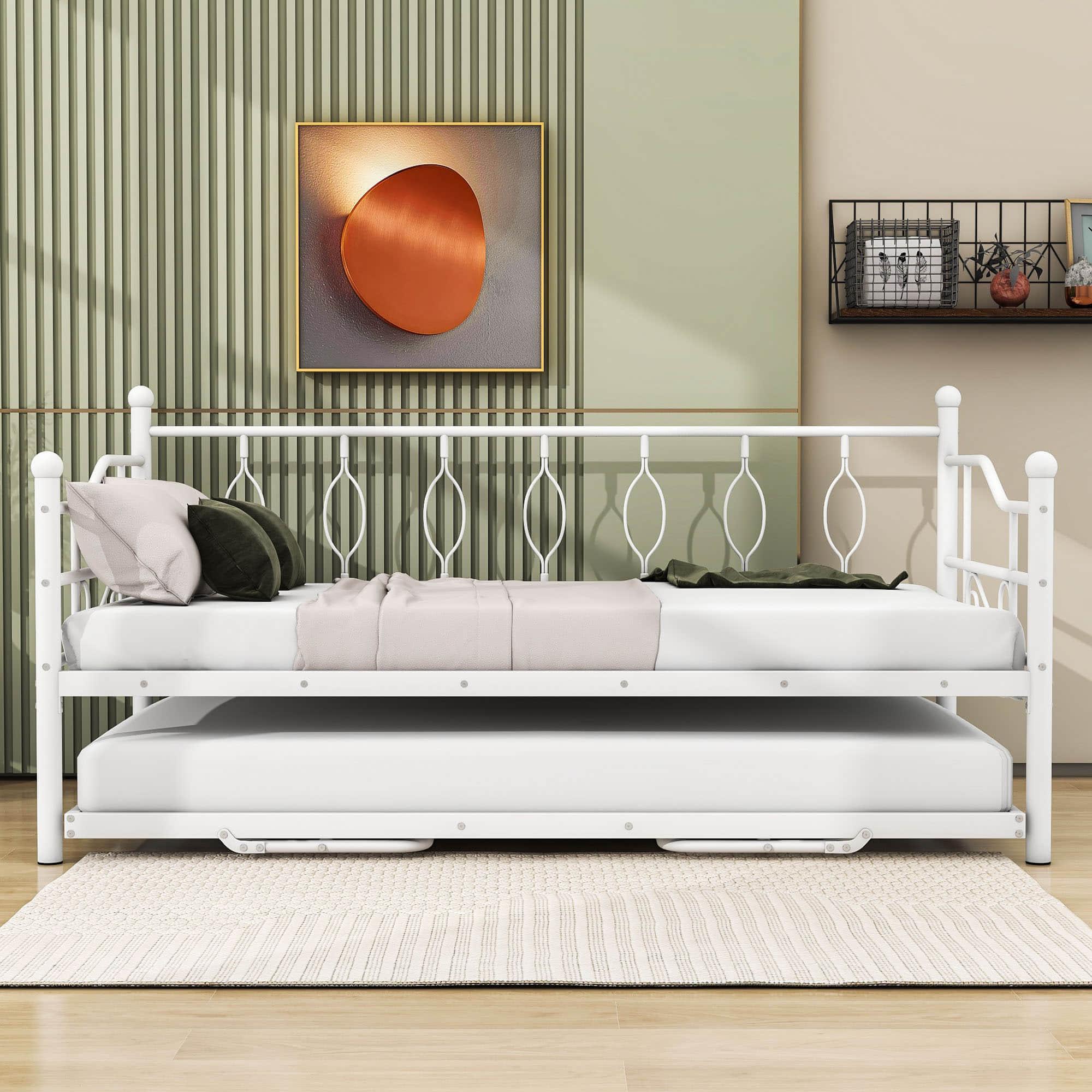 Metal Twin Size Daybed with Twin Pop Up Portable Folding Trundle