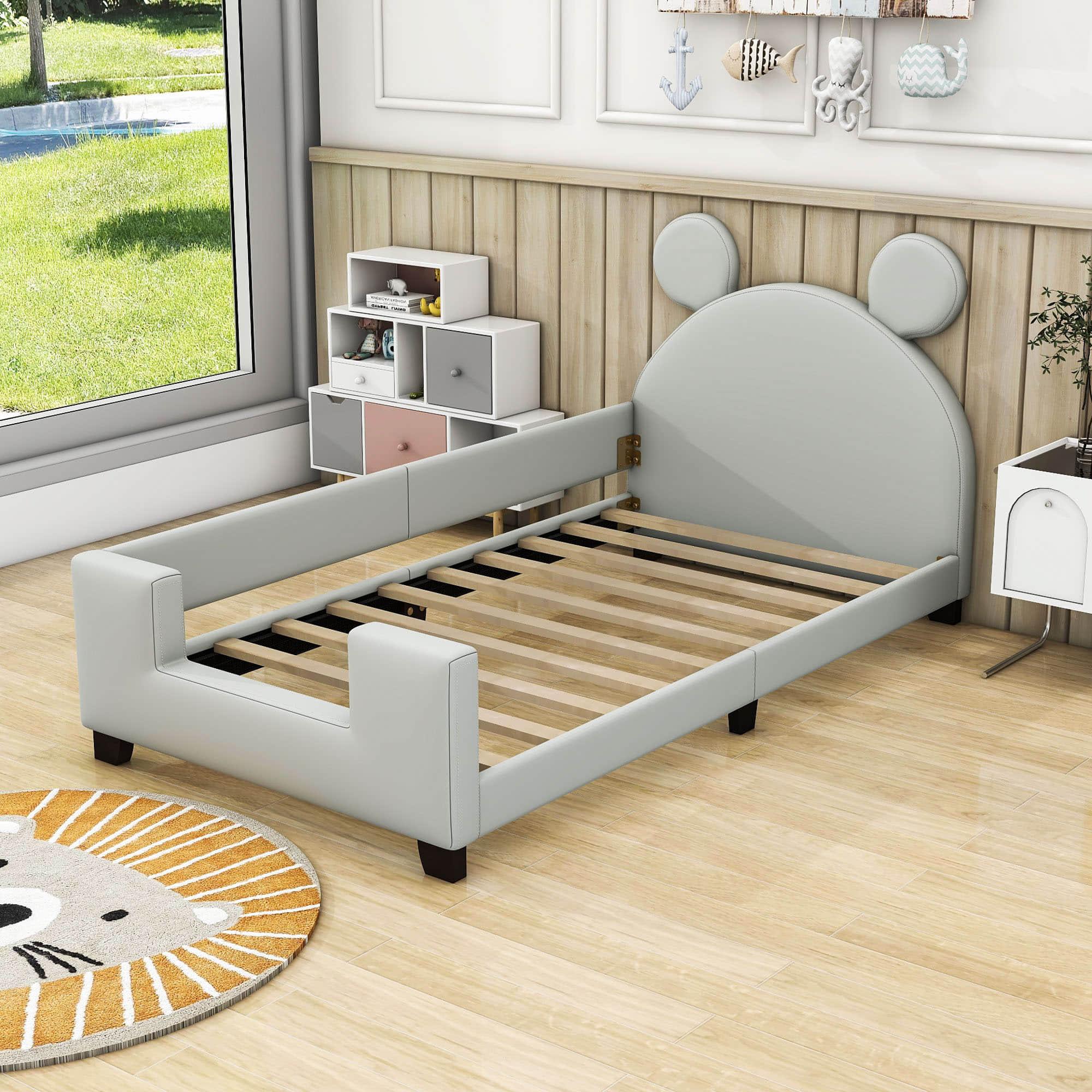 Upholstered Twin Daybed with Carton Ears Shaped Headboard for Kids