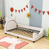 Upholstered Small Twin Daybed with Carton Ears Shaped Headboard for Kids