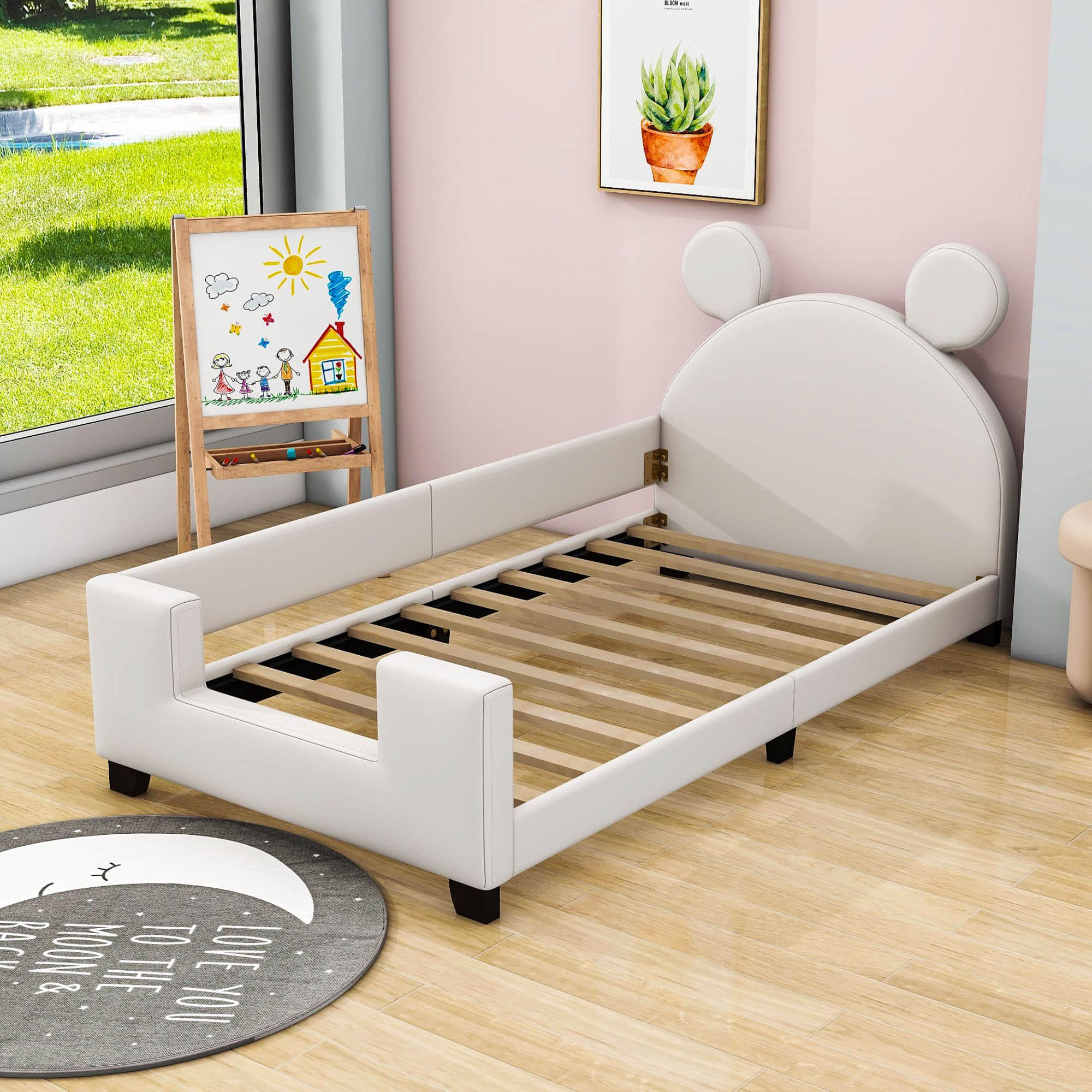 Upholstered Twin Daybed with Carton Ears Shaped Headboard for Kids