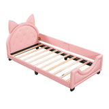 Upholstered Small Twin Daybed with Carton Ears Shaped Headboard for Kids