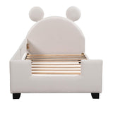 Upholstered Twin Daybed with Carton Ears Shaped Headboard for Kids