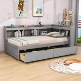 Wood Twin Daybed with Storage - [Drawers, L-Shaped Bookcases]