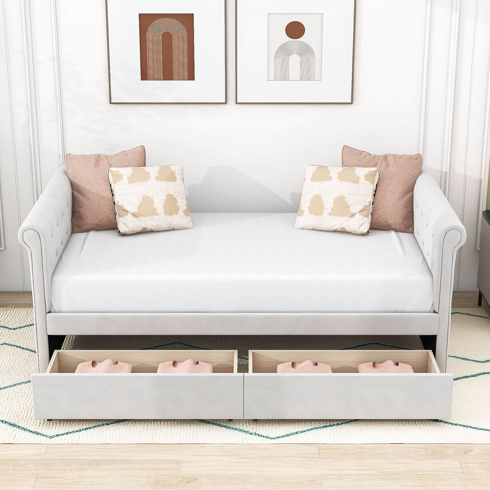 Modern Luxury Twin Size Upholstered Daybed with Storage for Adults