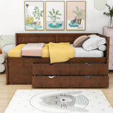 Wood Twin Daybed with Storage Drawers and Shelves for Kids