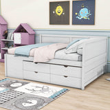 Wood Full Size Daybed with Storage Drawers and Shelves for Kids, Adults