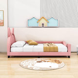 Upholstered Small Twin Daybed with Carton Ears Shaped Headboard for Kids