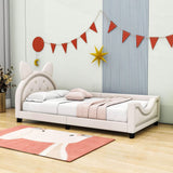 Upholstered Small Twin Daybed with Carton Ears Shaped Headboard for Kids