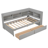 Wood Twin Daybed with Storage - [Drawers, L-Shaped Bookcases]