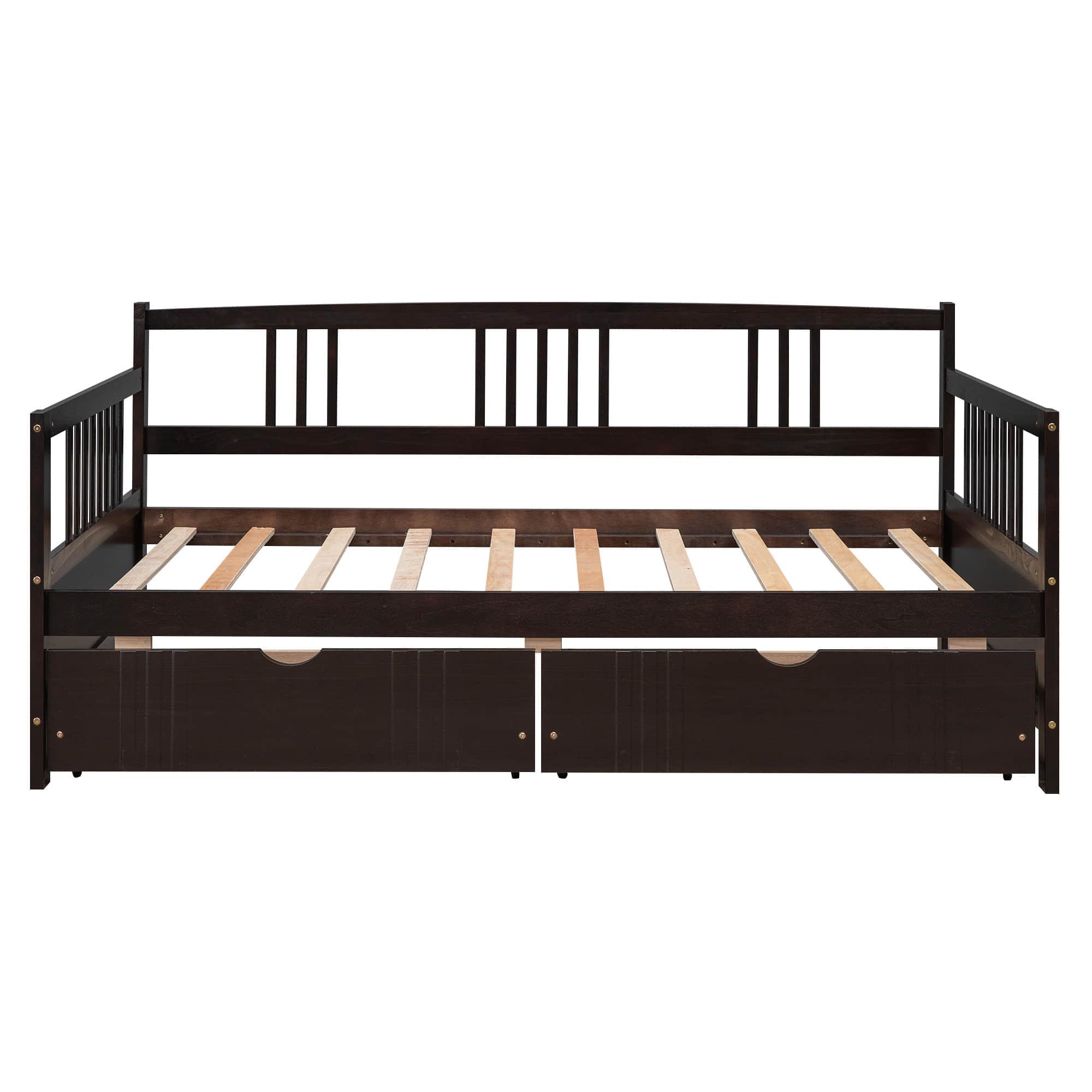 Twin Size Daybed with Storage Drawers - [Wood, Slat Back]