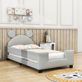 Upholstered Twin Daybed with Carton Ears Shaped Headboard for Kids