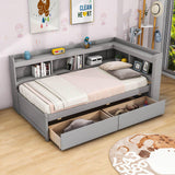 Wood Twin Daybed with Storage - [Drawers, L-Shaped Bookcases]