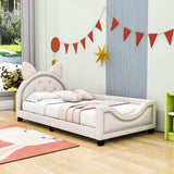 Upholstered Small Twin Daybed with Carton Ears Shaped Headboard for Kids