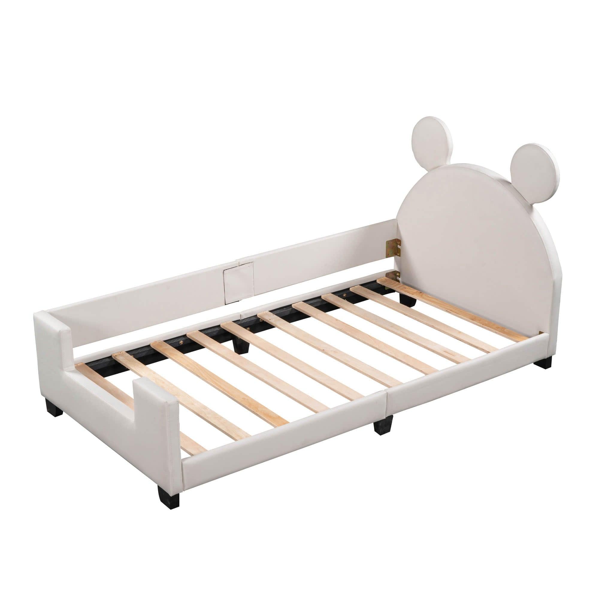 Upholstered Twin Daybed with Carton Ears Shaped Headboard for Kids