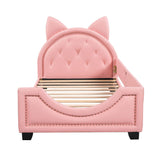 Upholstered Small Twin Daybed with Carton Ears Shaped Headboard for Kids