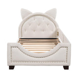 Upholstered Small Twin Daybed with Carton Ears Shaped Headboard for Kids