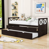 Twin Daybed with Trundle and Storage Drawers for Kids Adults - [Wood, Backless]