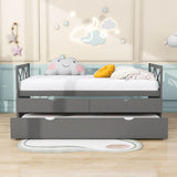 Twin Daybed with Trundle and Storage Drawers for Kids Adults - [Wood, Backless]