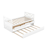 Twin Daybed with Trundle and Storage Drawers for Kids Adults - [Wood, Backless]