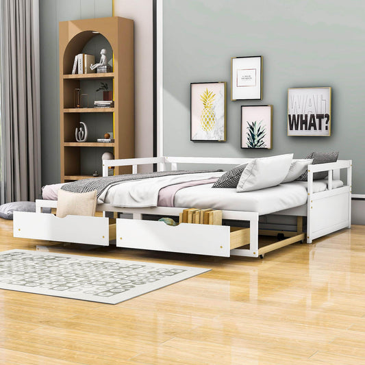 Wood Twin to King Daybed with Extendable Trundle and Storage Drawers