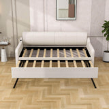 Twin Upholstered Daybed with Convertible Rising Trundle and USB Charging Socket