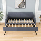 Twin Upholstered Daybed with Convertible Rising Trundle and USB Charging Socket