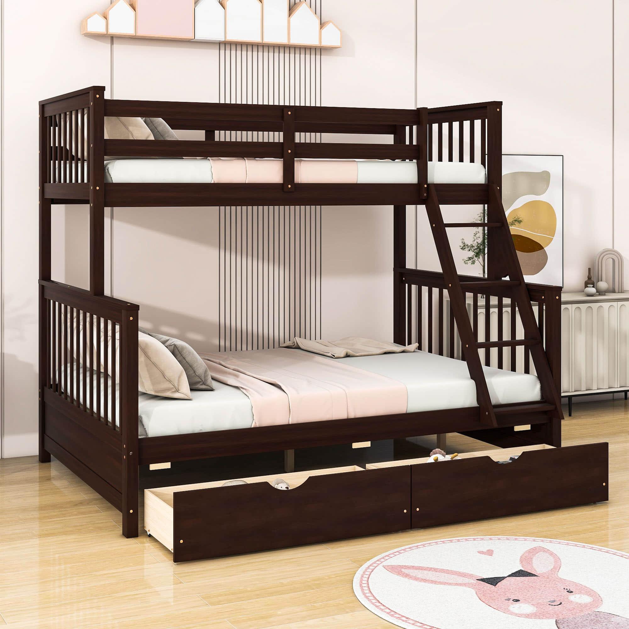 Twin over Full Convertible Bunk Bed for Kids, Adults with Storage - [Drawers]