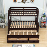 Wooden Twin Over Full Convertible Bunk Beds with Trundle and Storage