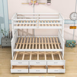 Wooden Twin Over Full Convertible Bunk Beds with Trundle and Storage