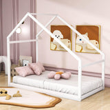 Montessori Twin Size Floor House Bed Frame for Toddler Kids - [Low, Wood]