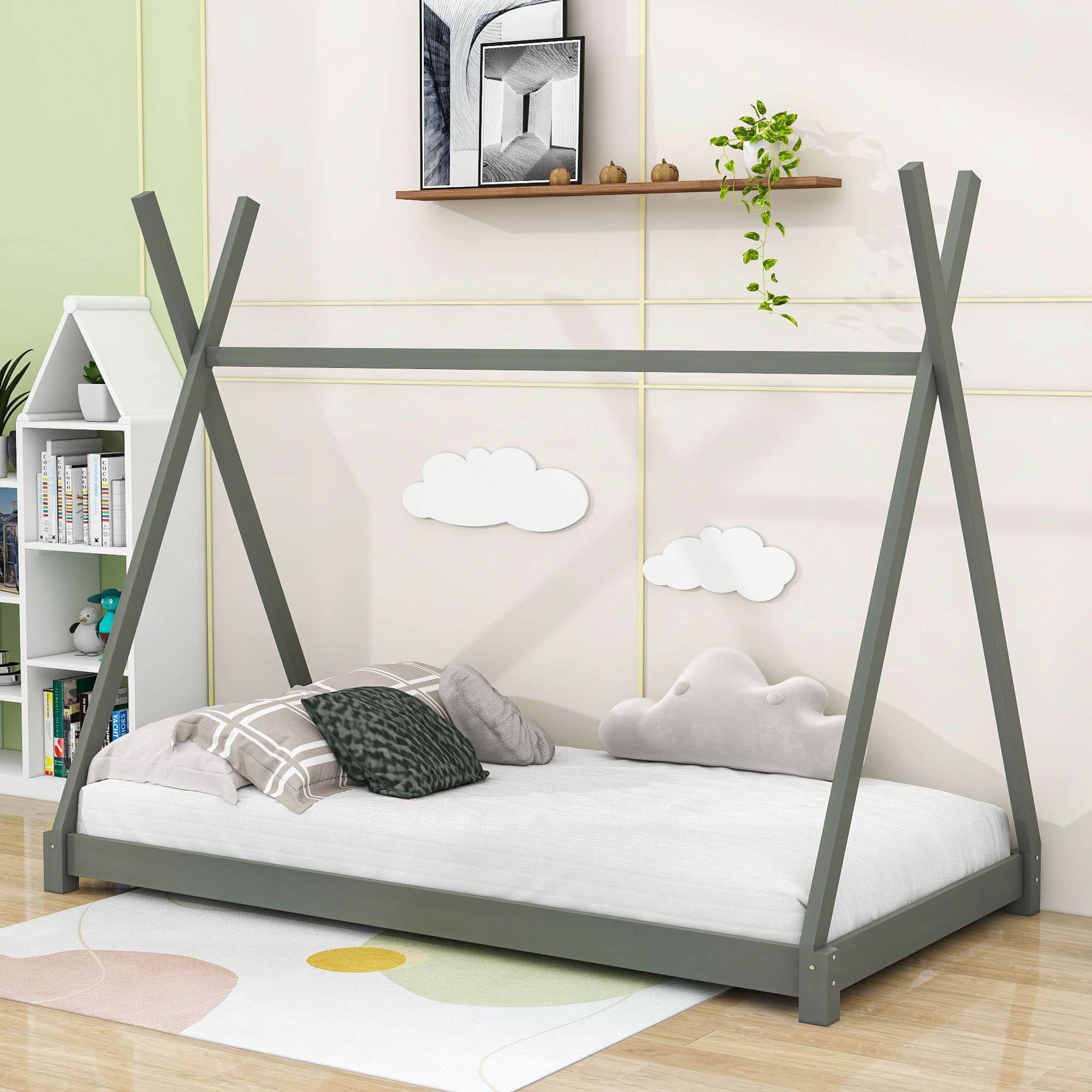 Low Twin Canopy Teepee Bed for Toddler, Kids