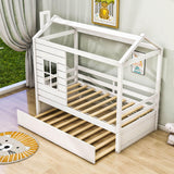 Kids Twin House Bed with Twin Trundle Bed and Rails