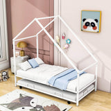 Twin Size Metal Tent House Bed Frame with Twin Trundle Bed