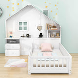 Smart Twin Floor House Bed Frame with Storage Headboard and Sockets