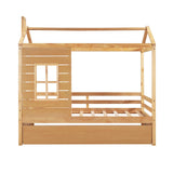 Kids Twin House Bed with Twin Trundle Bed and Rails