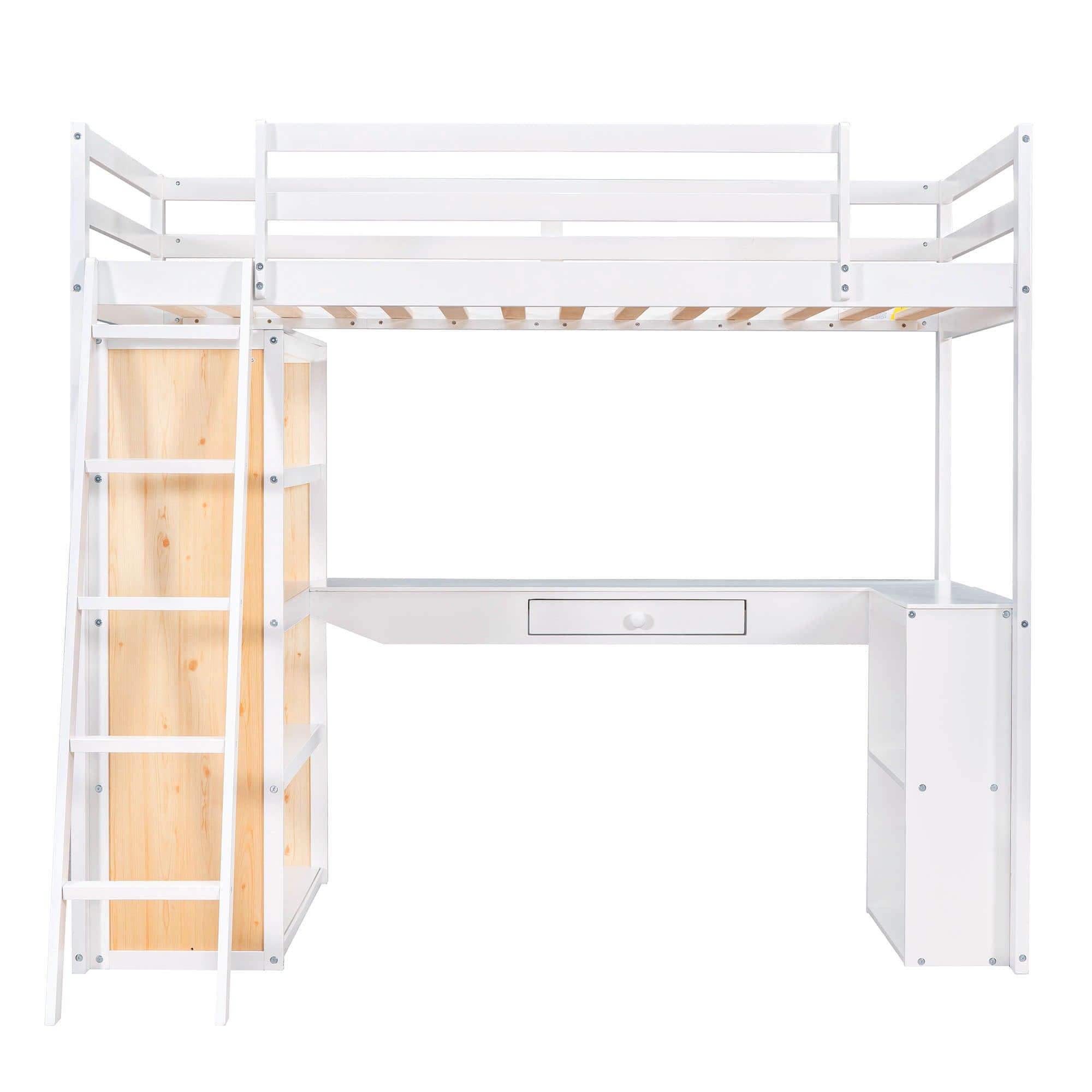 Twin Loft Bed with Desk and Storage Shelves for Adults, Teens