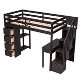 Wood Twin Loft Bed with Desk and Storage, Stairs - [Drawers, Shelves]