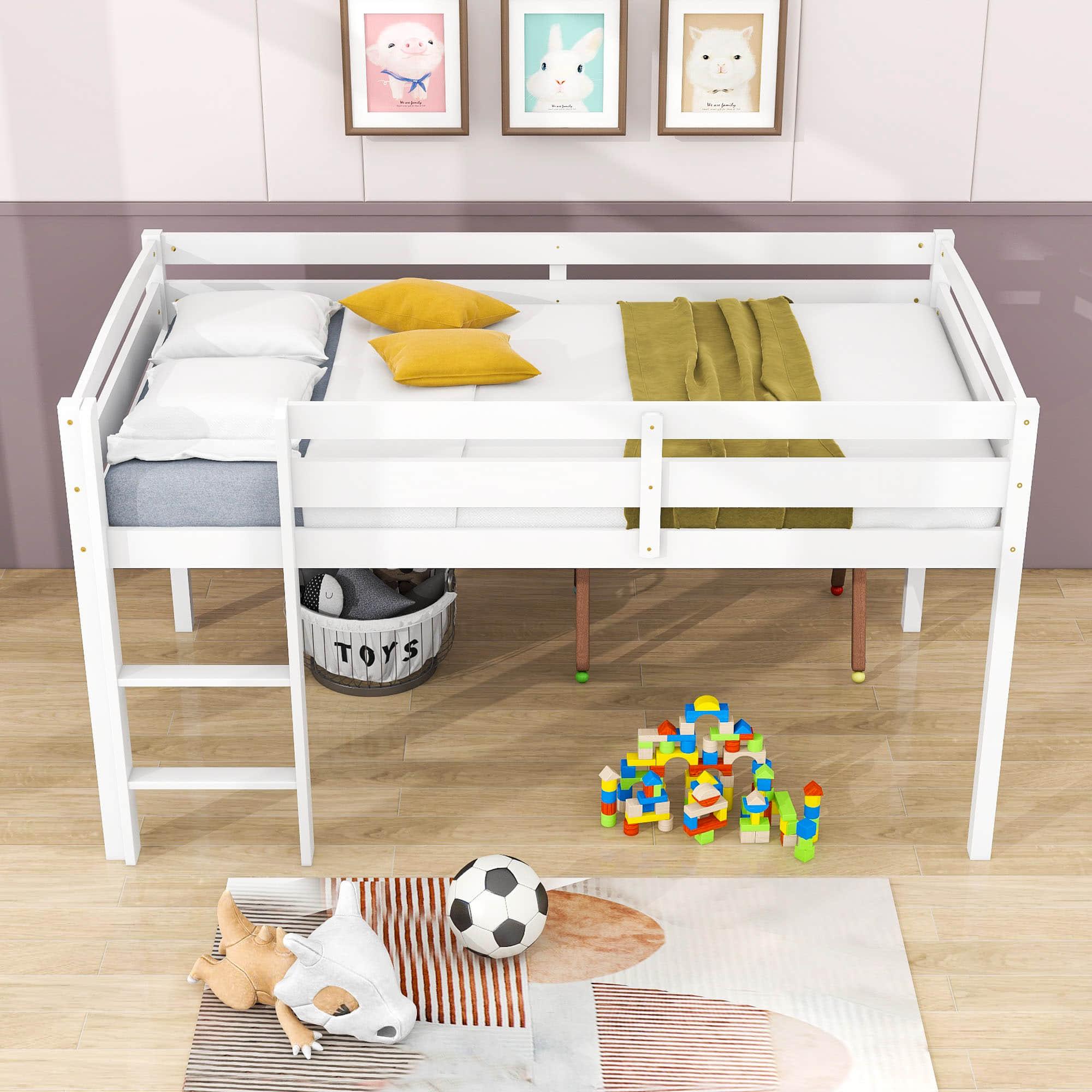 Wood Low Kids Twin Space Saving Loft Bed for Small Rooms