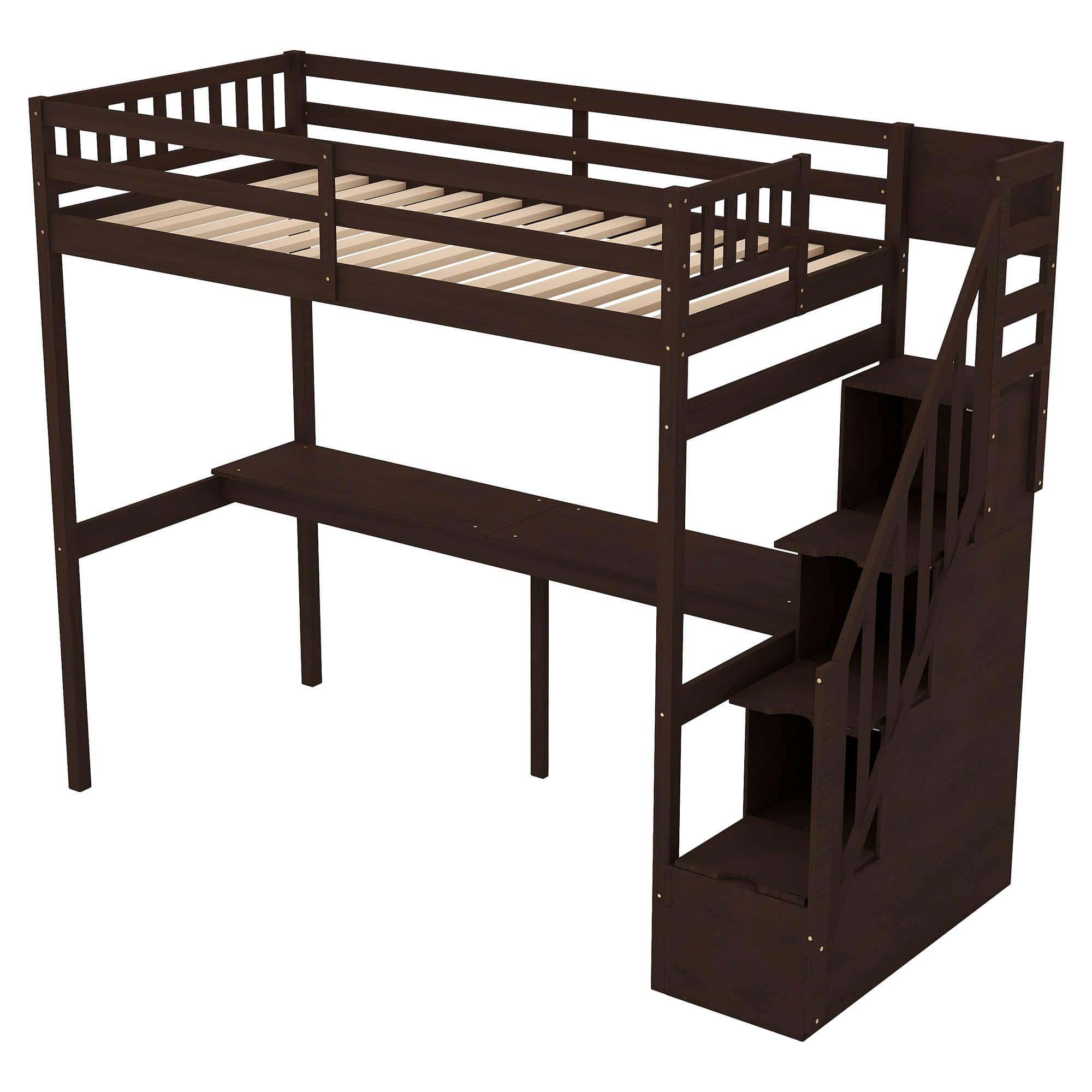 Twin Loft Bed with Desk and Storage Stairs for Adults, Kids, Teens