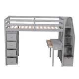 Wood Twin Loft Bed with Desk and Storage, Stairs - [Drawers, Shelves]