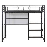 Metal Twin Loft Bed with Desk and Storage Shelves for Adults, Kids