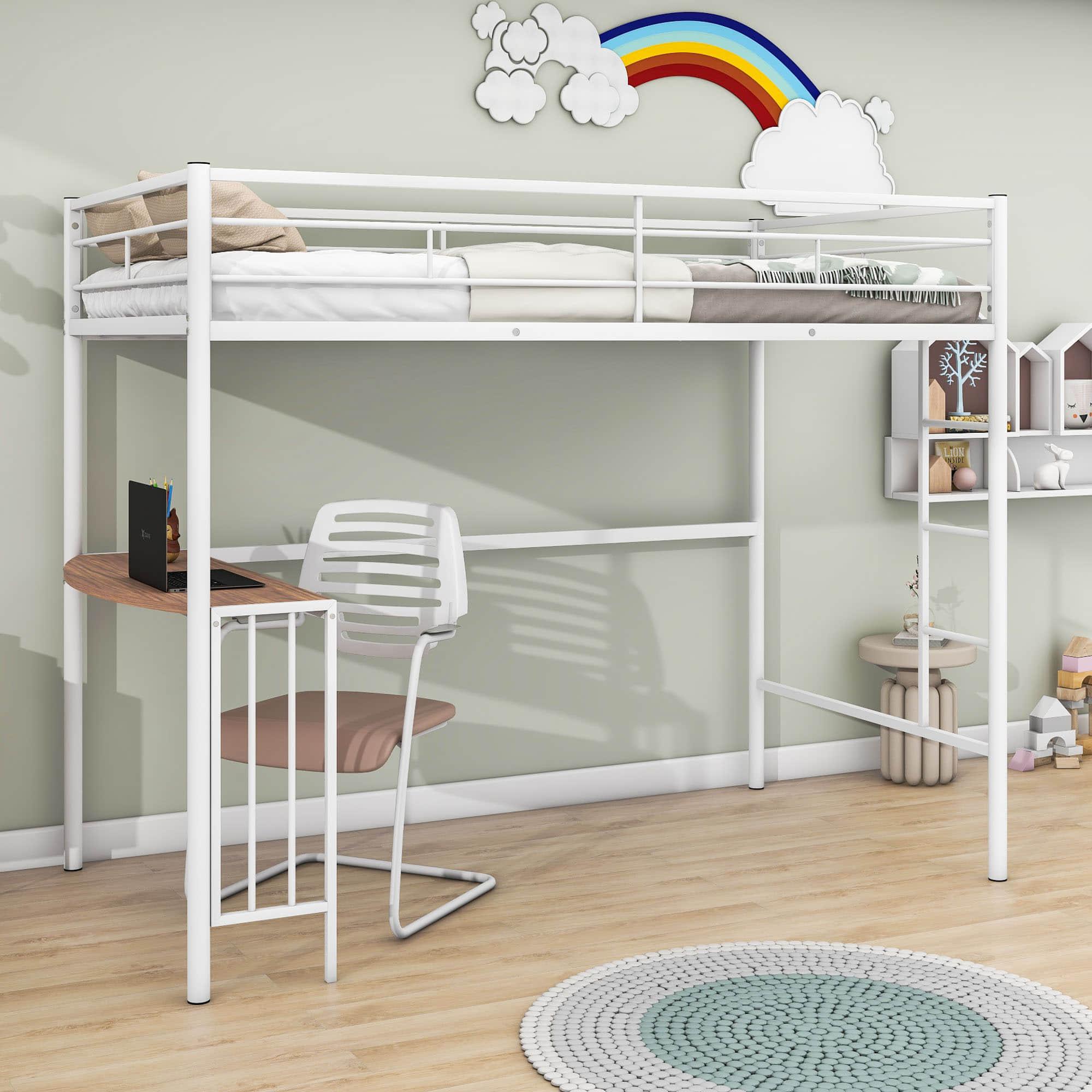 Twin Metal Loft Bed with Desk Underneath for Teen, Junior, Adult